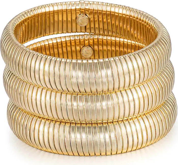 Set of 3 Two Tone Stretch Cuff Bracelets | Nordstrom
