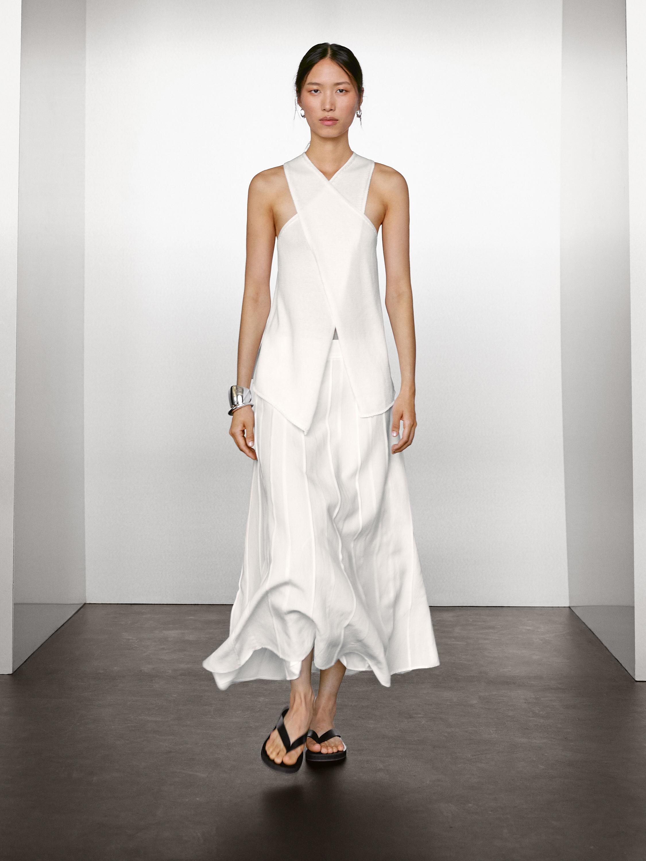 Knit cotton crossover halter top | Massimo Dutti UK