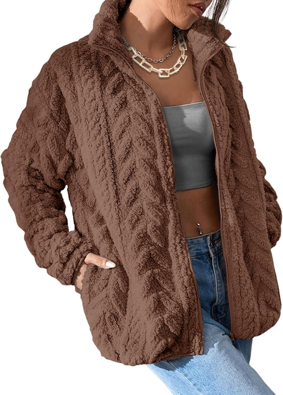 Dokotoo Winter Fleece Jacket for Women 2026 Zipper Casual Coat with Pockets | Amazon (US)