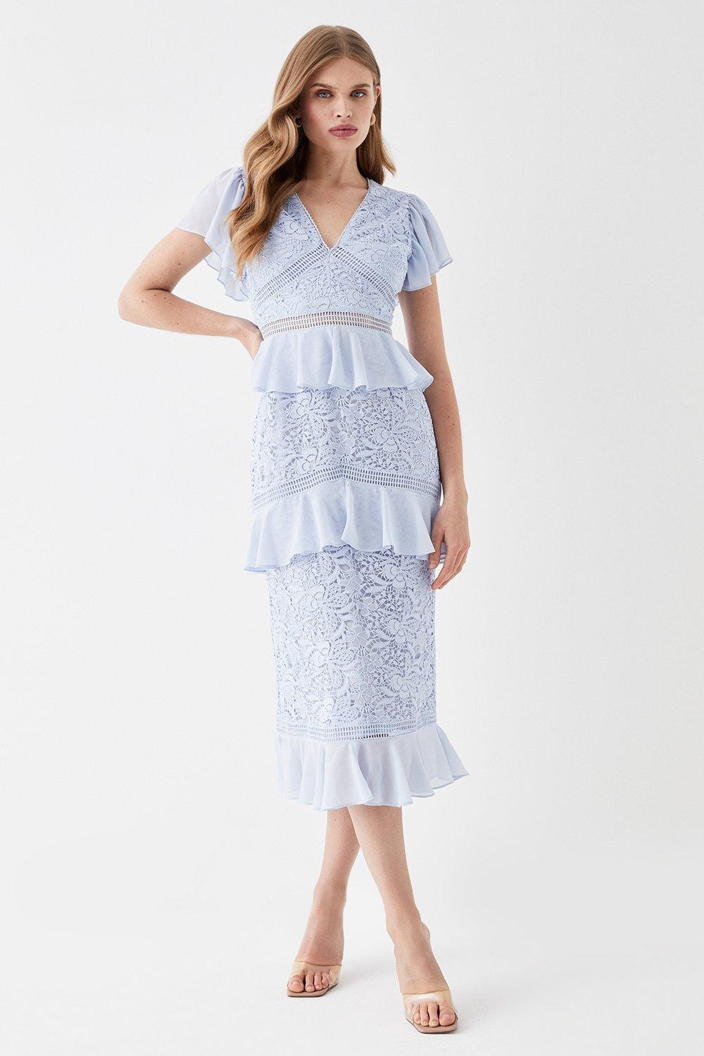 Tiered Lace Pencil Dress With Pleat Tiers | Coast UK & IE