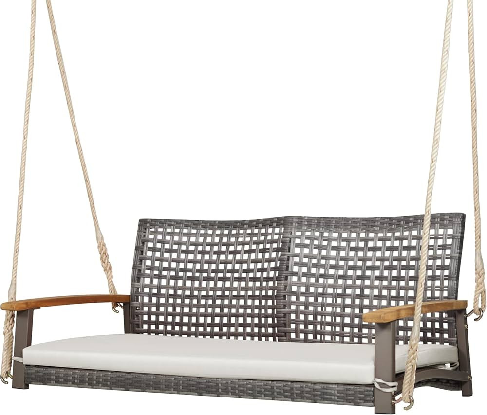 Tangkula 2-Person Outdoor Porch Swing with 118" Hanging Ropes, Patiojoy PE Wicker Patio Hanging S... | Amazon (US)