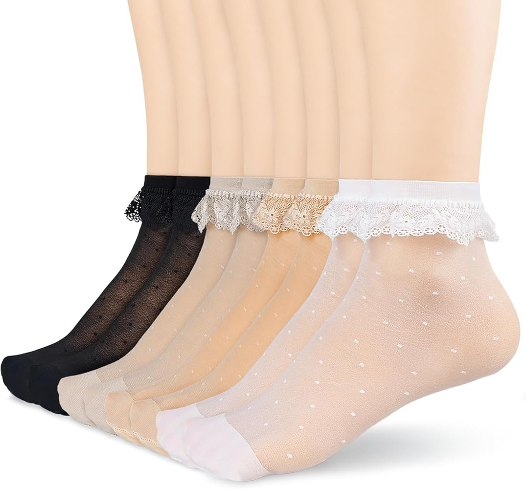 BIVOLU 12 Pairs Women's Sheer Ruffle Socks, Lace Top-Cute Frilly Summer Ultra Thin Cool See Throu... | Amazon (US)