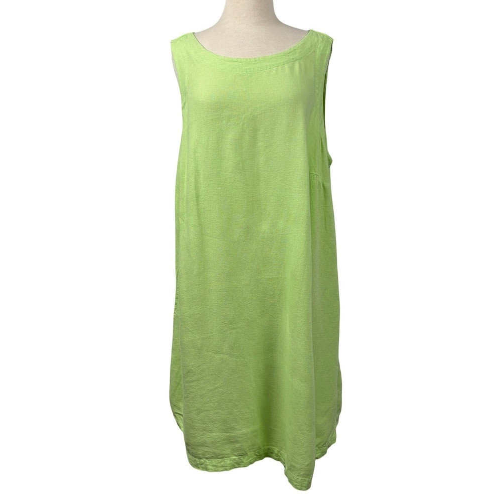 A New Day Lime Green Linen Blend Sleeveless Shift Dress XXL Pockets Keyhole Back | Poshmark