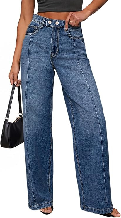 Sidefeel Women's Wide Leg Jeans High Waisted Stretchy Baggy Denim Pants | Amazon (US)