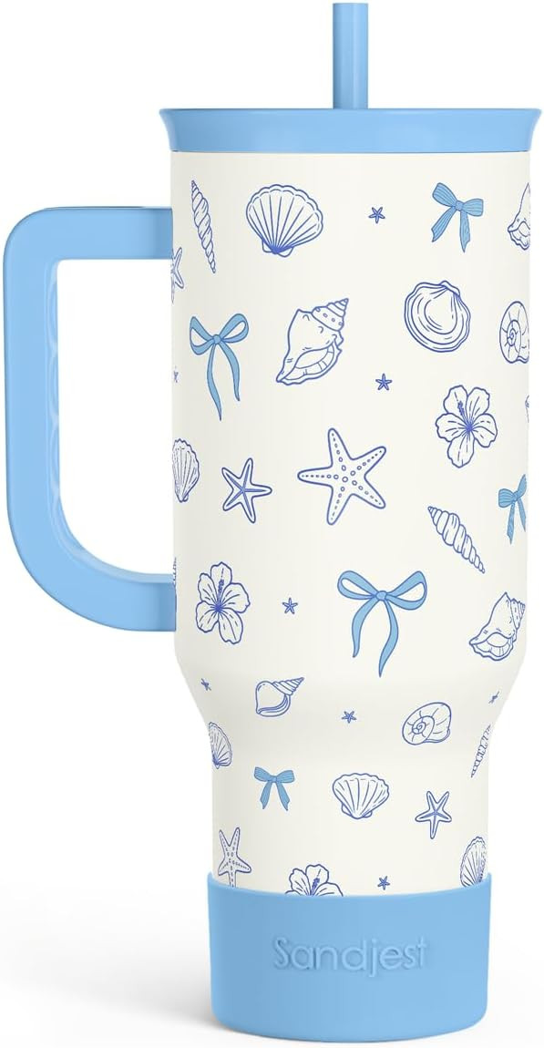 SANDJEST Coastal 40oz Tumbler with Handle and Straw, Insulated Stainless Steel Travel Coffee Mug ... | Amazon (US)