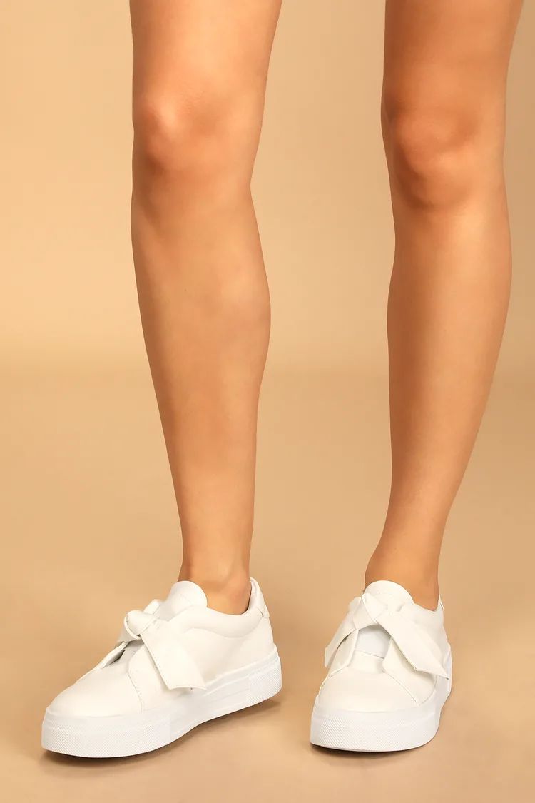 Calissa White Bow Flatform Sneakers | Lulus