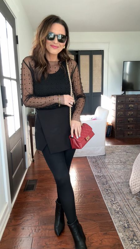 Date night outfit or be mentioned outfit! This Amazon sheer top is so versatile and can be styled with jeans, a skort or over a slip dress. I’m
Wearing a size small in everything! 