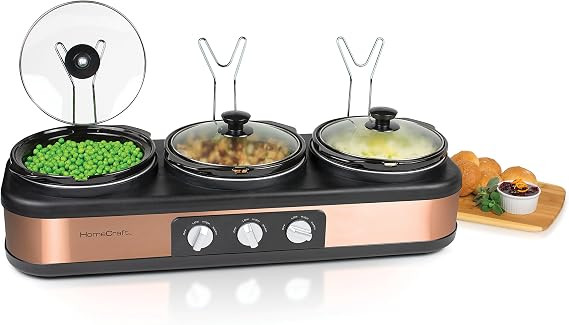 HomeCraft TSC25 3-Station 2.5-Quart Round Slow Cooker Buffet - Copper | Amazon (US)