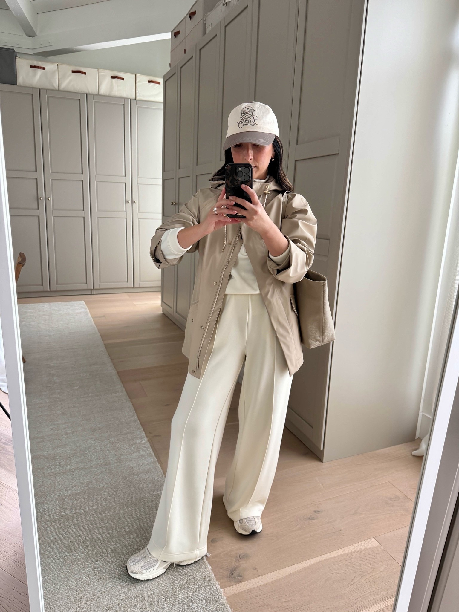 Mom athleisure uniform - love my Varley sets in the fall and winter! I live in these.  So comfortable yet still so elevated. 

Varley rain jacket xxs
Varley pullover xs
Varley wide leg pants 28" inseam xs
Nike sneakers 6
Varley hat
Cuyana Easy tote small in Stone

#LTKmomlife #LTKOver40 #LTKPetite