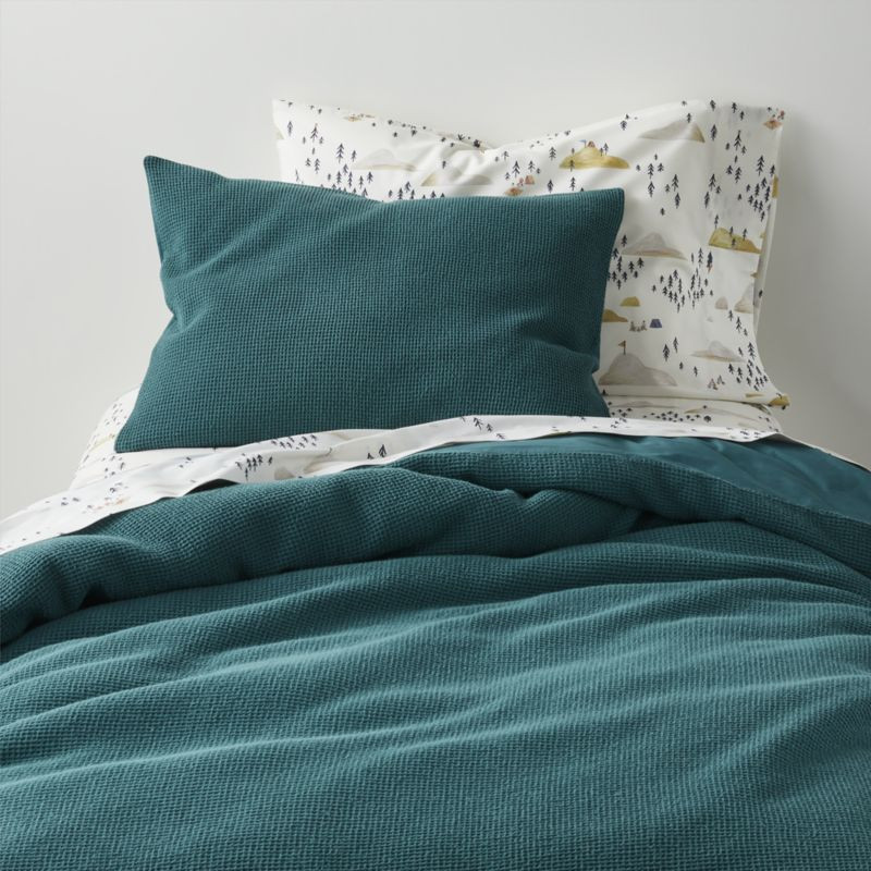 Scoop Modern Organic Waffle Weave Twin Teal Kids Duvet Cover + Reviews | Crate & Kids | Crate & Barrel