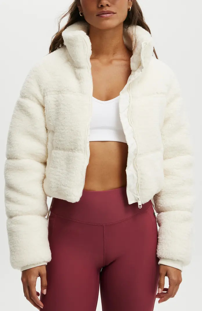 The Mother Puffer Cropped Soft Fleece Jacket | Nordstrom