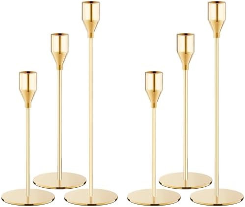 Gold Taper Candle Holders Set of 6, Metal Candlestick Holders for Table or Mantel Decor Centerpie... | Amazon (US)