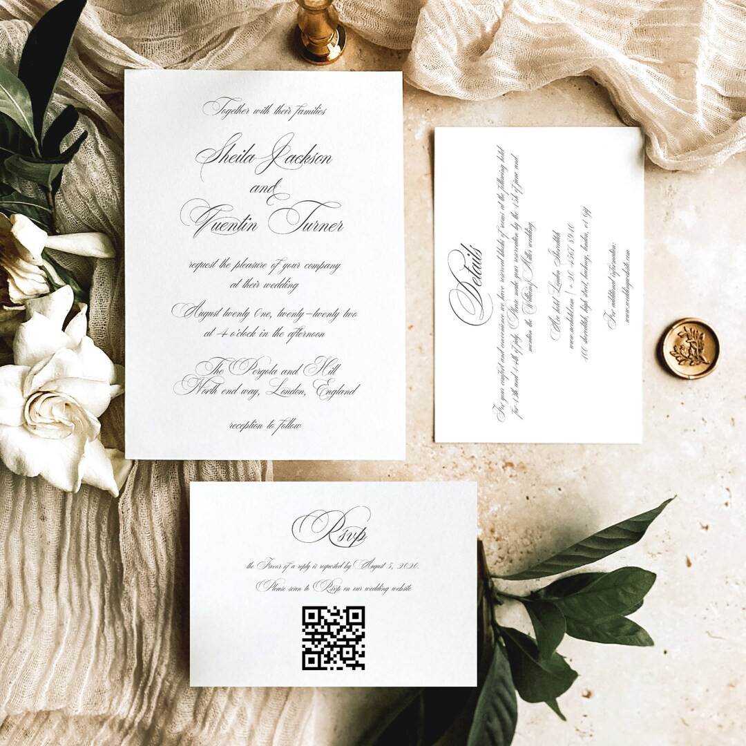 Wedding Invitation Template Set, Classic, Elegant Calligraphy Wedding Invitation Suite, Printable... | Etsy (US)