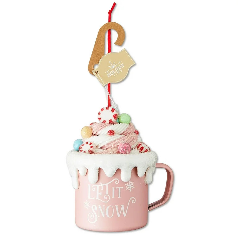 Pink and White Clay Dough Hot Cocoa Mug Christmas Ornament, 4", by Holiday Time | Walmart (US)