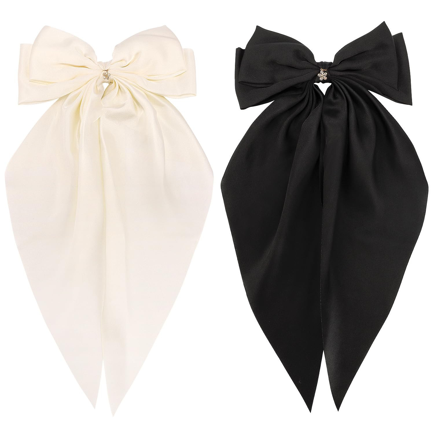 Hair Bows Silky Satin Coquette Hair Bow 2Pcs Large Bowknot Hair Ribbon Black Beige Oversized Long... | Amazon (US)