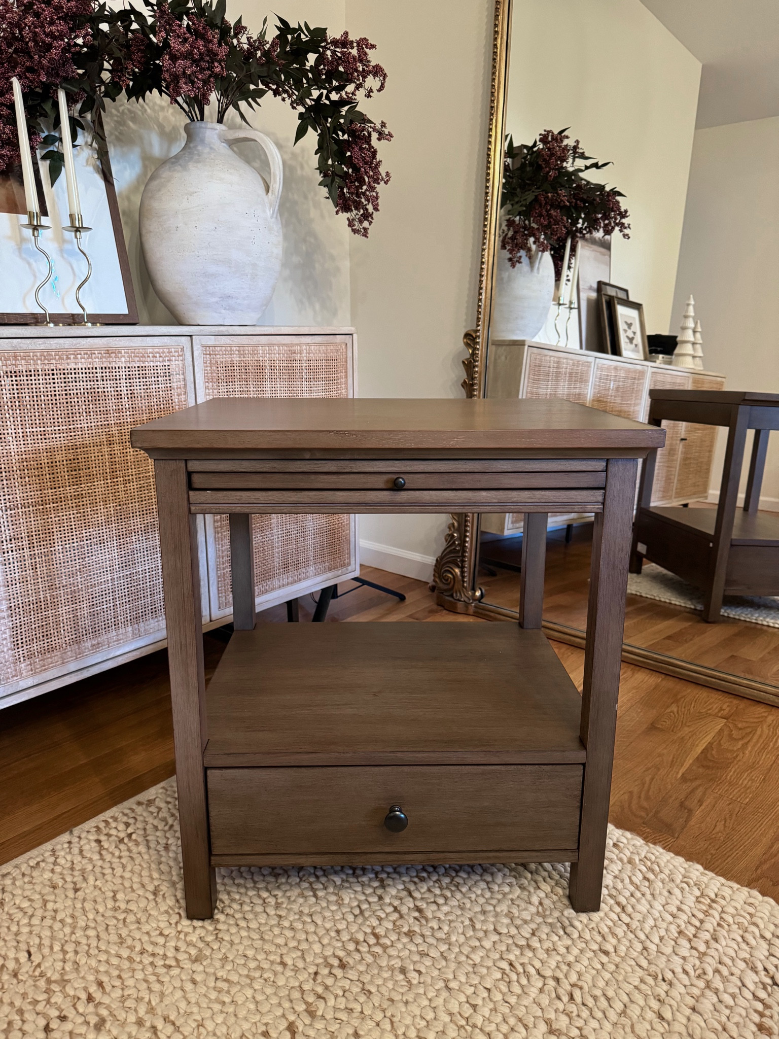 Target nightstand under $150. Looks like Pottery Barn or West Elm! Sturdy, heavy and really impressed with the quality. 

Bedroom decor, nightstand, affordable decor, wooden nightstand, modern nightstand 

#LTKHome