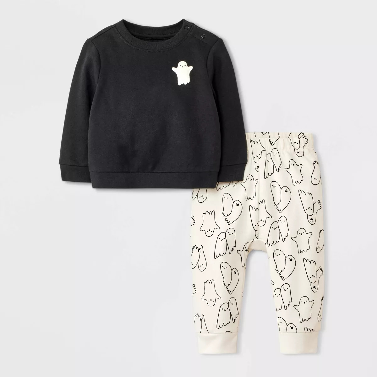 Baby 2pc Halloween Ghost Friends French Terry Sweatshirt & Jogger Pants Set - Cat & Jack™ Black | Target