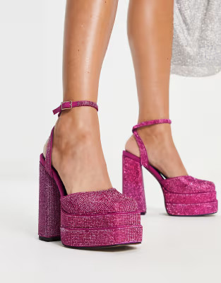 ASOS DESIGN Pluto embellished platform heeled shoes in pink | ASOS (Global)
