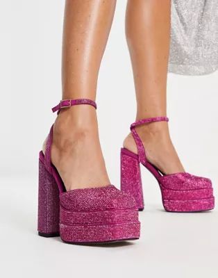 ASOS DESIGN Pluto embellished platform heeled shoes in pink | ASOS (Global)