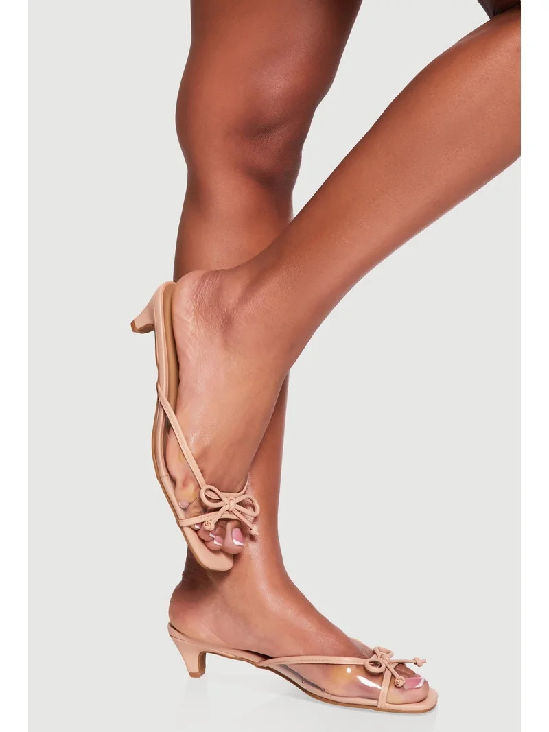 Women's Bow Detail Open Toe Kitten Heel Sandals | Walmart (US)