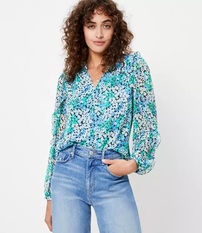 Garden Ruffle Sleeve Blouse | LOFT