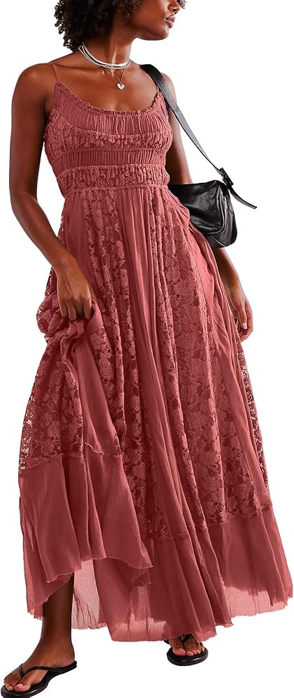 Gacaky Summer Dress for Women Casual Lace Floral Embroidered Bohemian Maxi Dress Flowy A Line Bea... | Amazon (US)