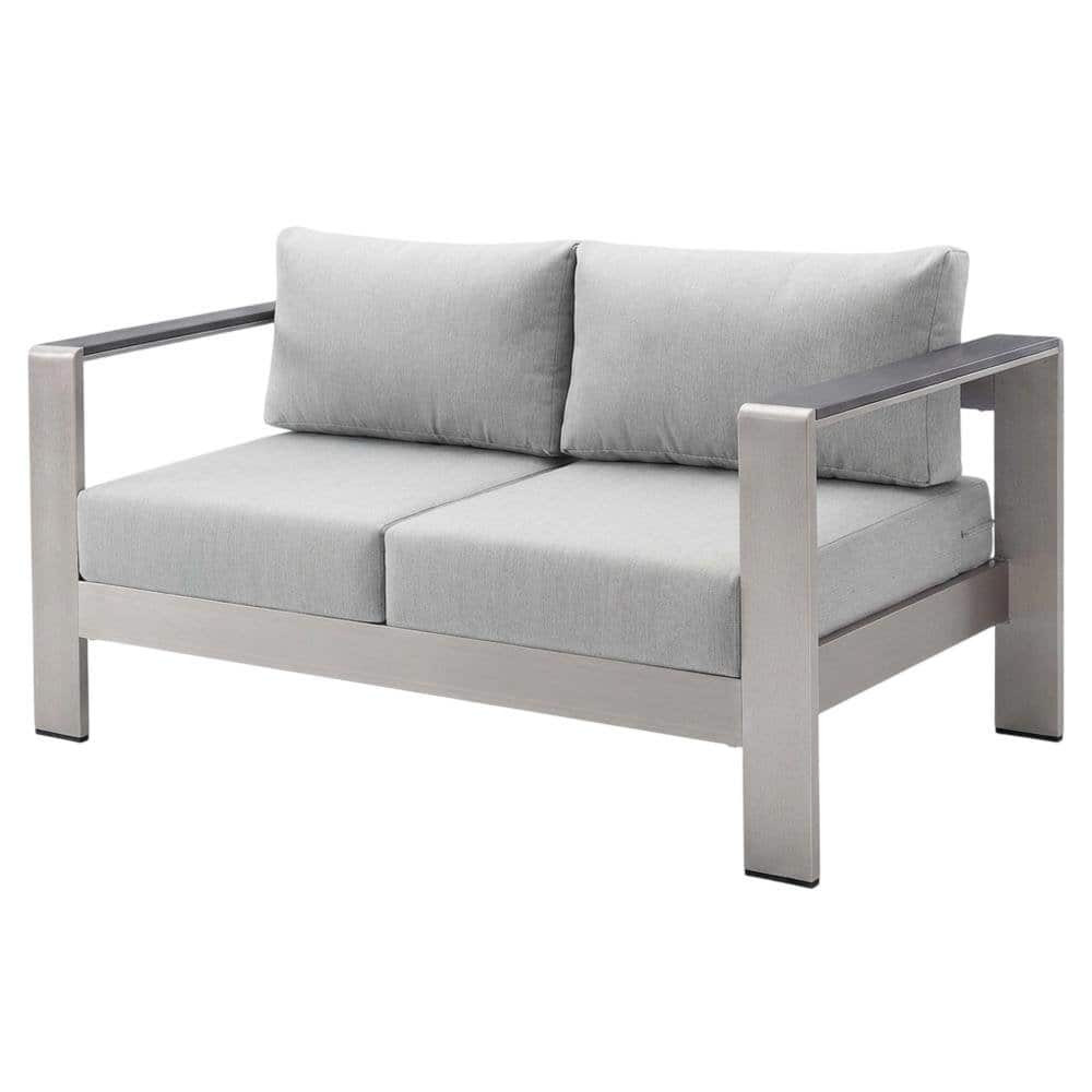Outdoor Escape - Aluminum Outdoor Loveseat With Sunbrella Fabric Cushions For Patio Relaxation - Gray | Best Buy U.S.