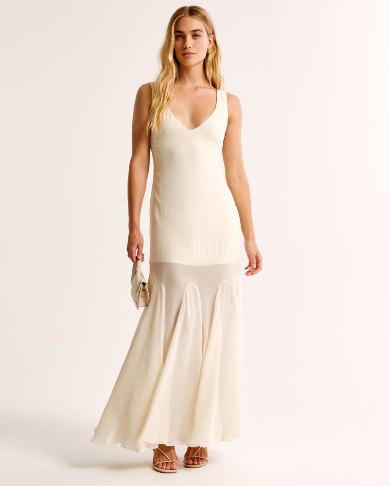 Plunge Godet Skirt Gown | Abercrombie & Fitch (US)