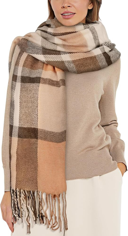 YSense Winter Scarf for Women, Fashion Long Plaid Scarves Warm Big Tartan Blanket Wrap Shawl Ladi... | Amazon (US)
