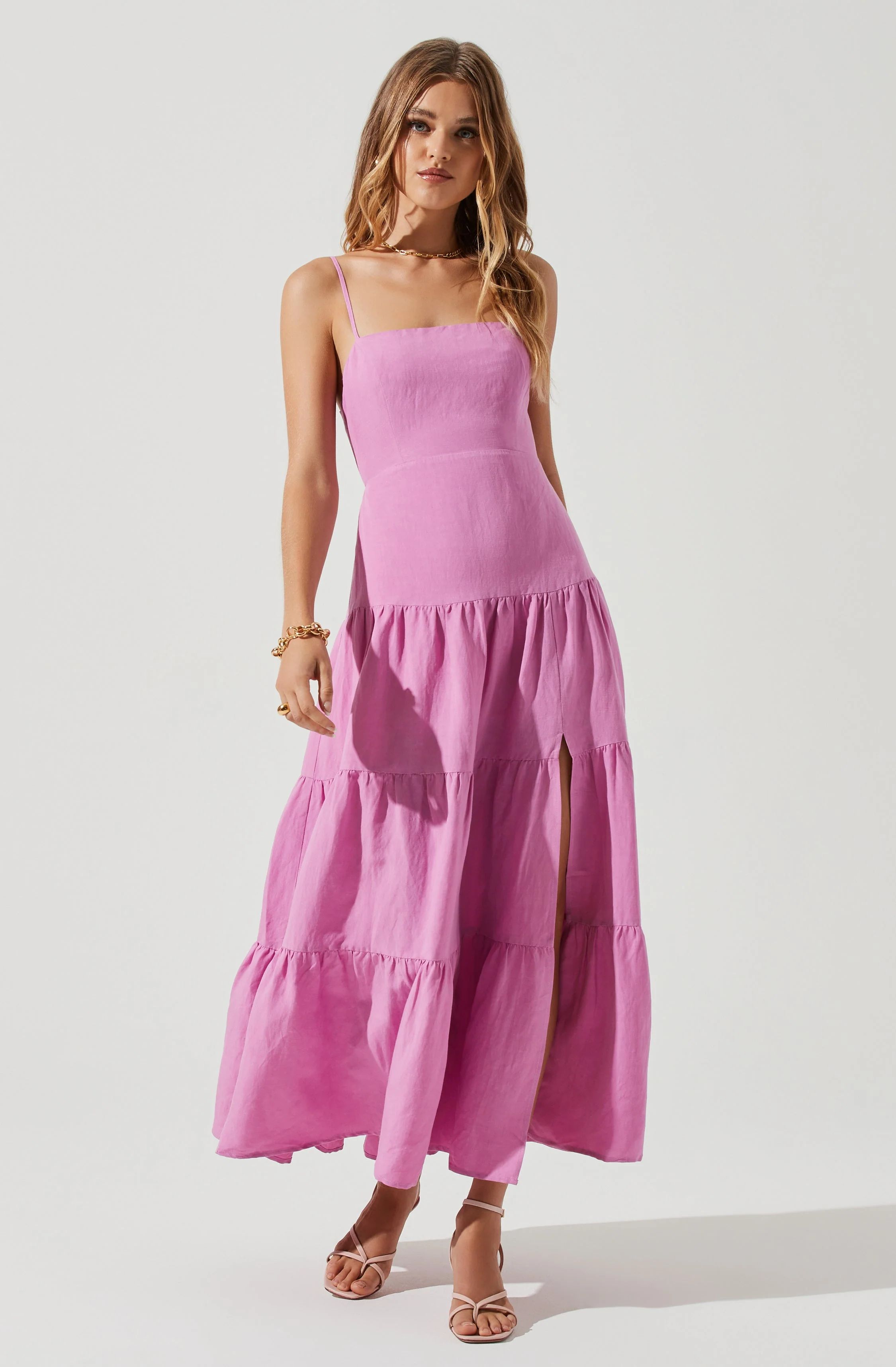Temecula Square Neck Cutout Tiered Midi Dress | ASTR The Label (US)