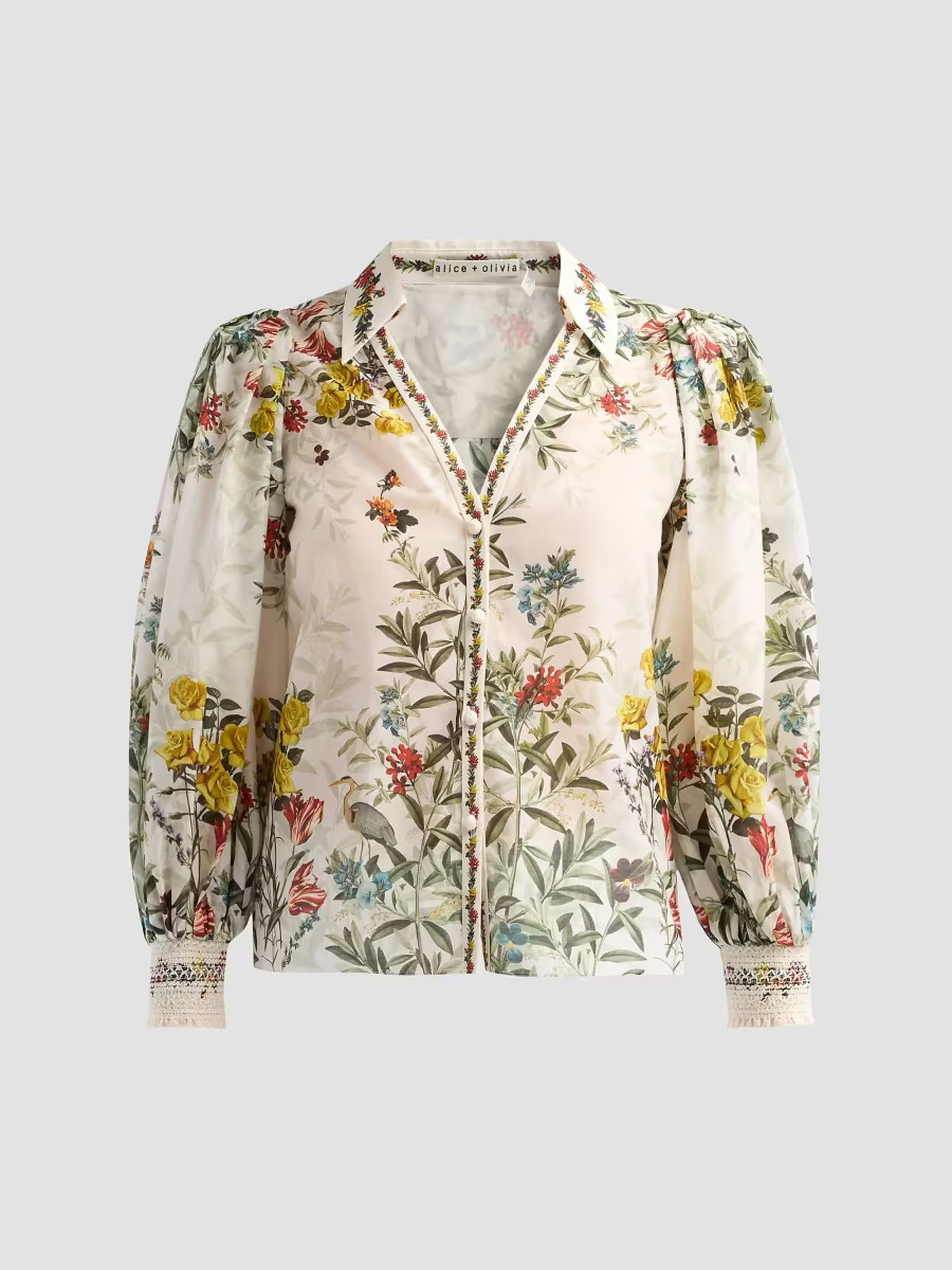 Women's Charis Printed Cotton-Silk Blouse - Desert Sprigs Vanilla - Size XS | Saks Fifth Avenue