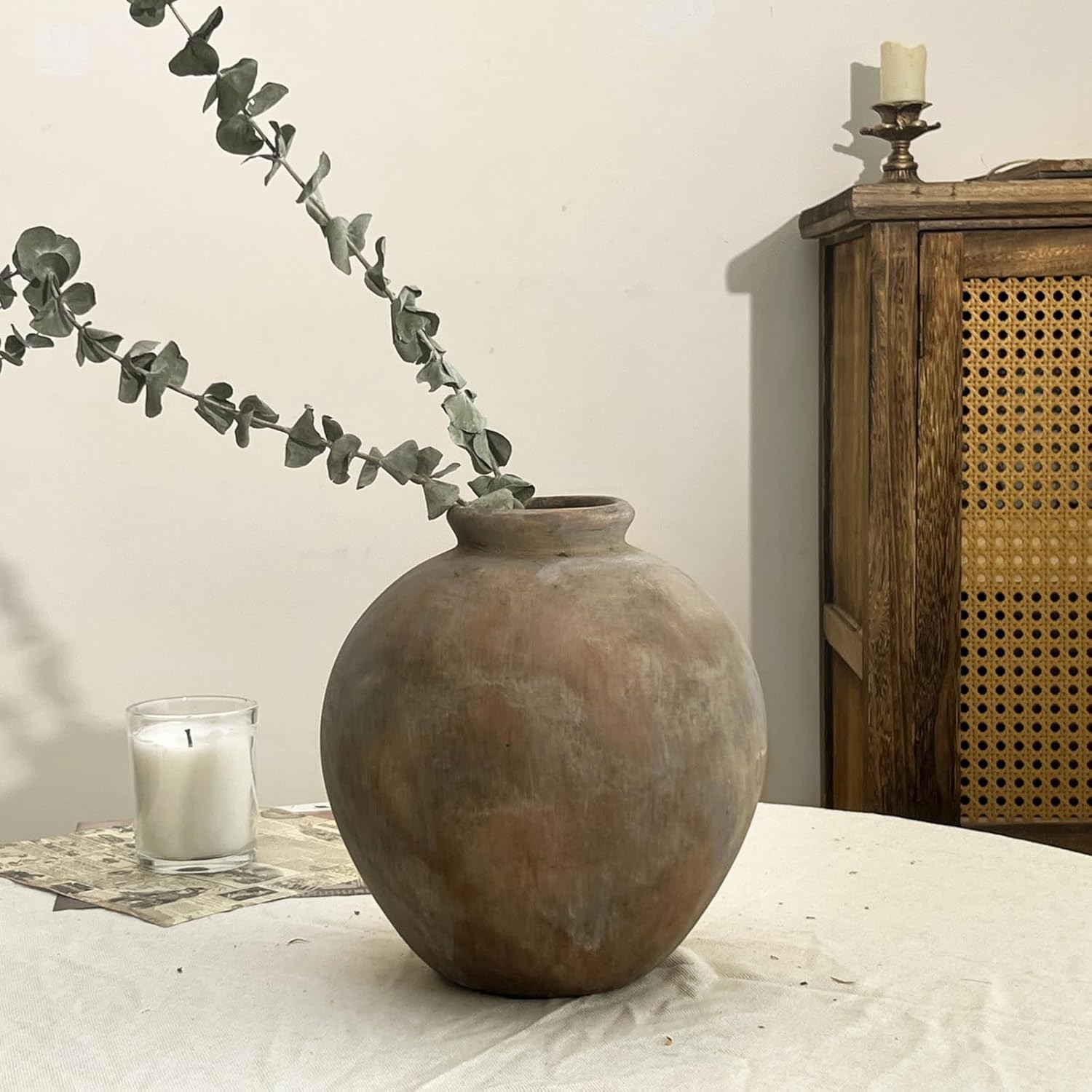 7.87 Inch Farmhouse Decor Ceramic Rustic Vase, Handmade Brown Pottery Flower Vase for Home Decor,... | Amazon (US)