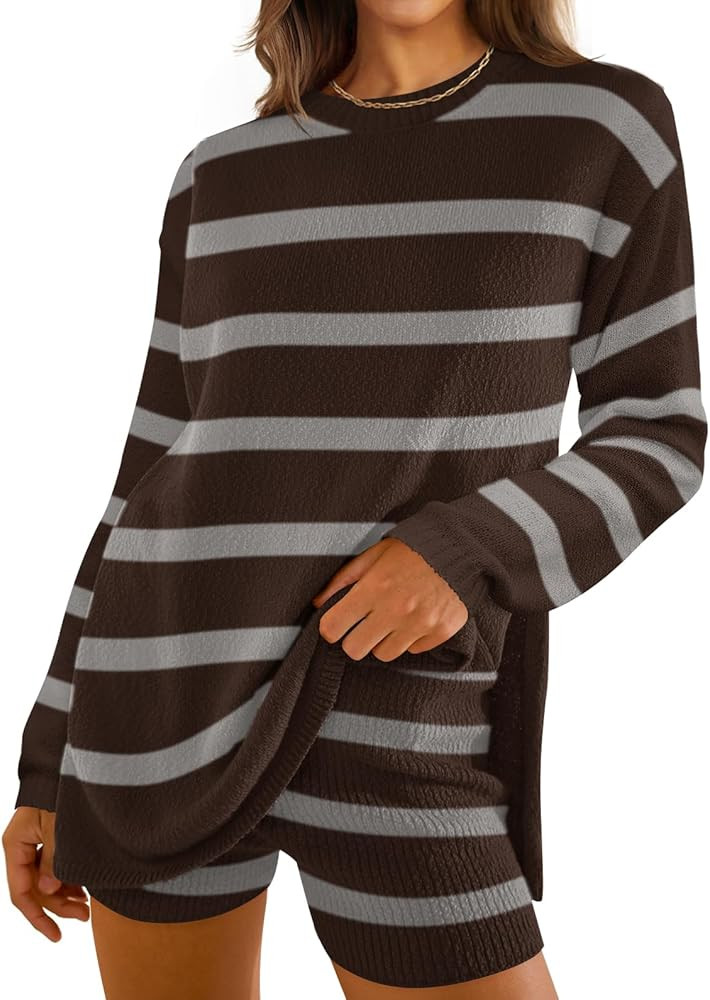 ZESICA Women's Two Piece Sweater Lounge Sets 2024 Fall Casual Knit Trendy Tunic and Shorts Outfit... | Amazon (US)