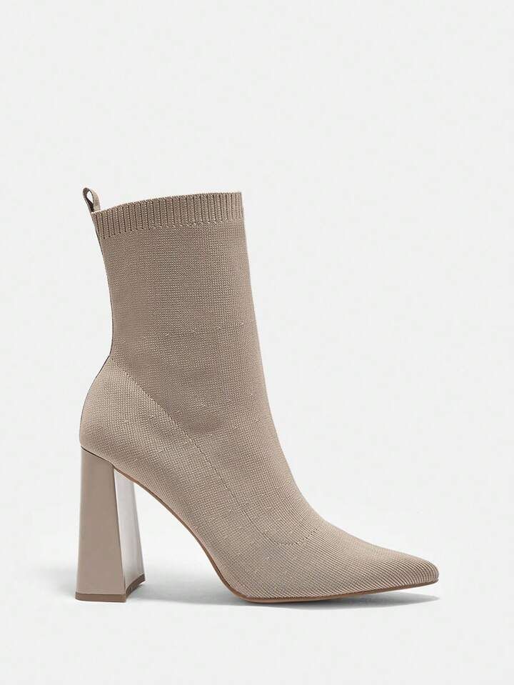 SHEIN BIZwear Women's Chunky Heel Sock Boots Pointed Toe Elegant Booties | SHEIN