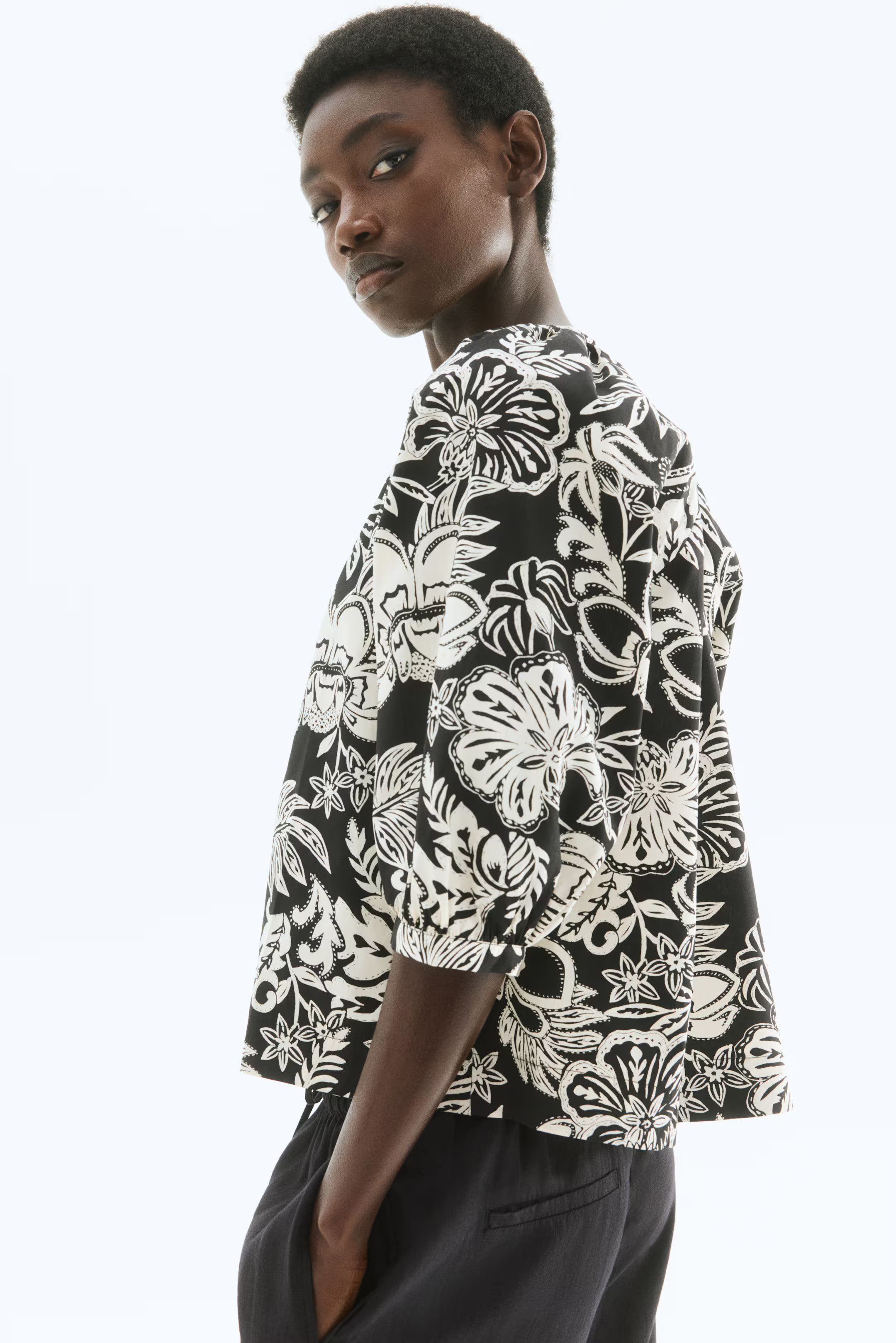 Balloon-Sleeved Poplin Blouse | H&M (US + CA)