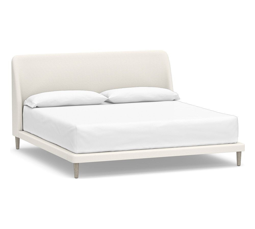 Layton Upholstered Low Profile Bed, King, Performance Chateau Basketweave Ivory | Pottery Barn (US)