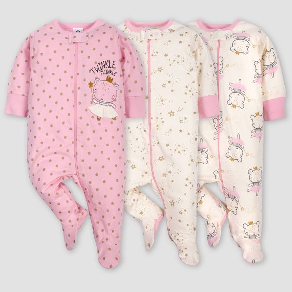 Gerber Baby Girls' 3pk Princess Sleep N' Play Pajamas - Pink/Ivory | Target