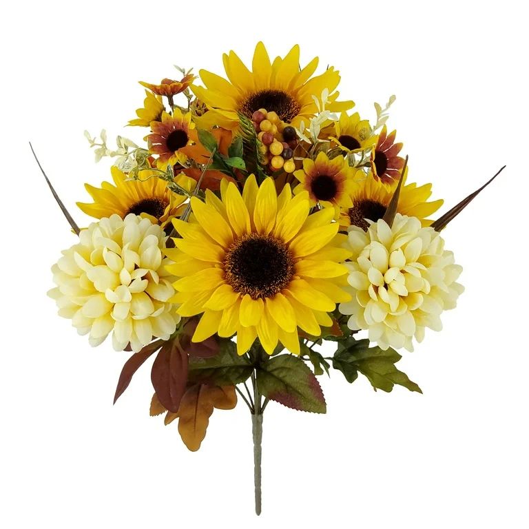 Mainstays 18in Indoor Artificial Floral Bouquet, Yellow Sunflower and Cream Mum. | Walmart (US)