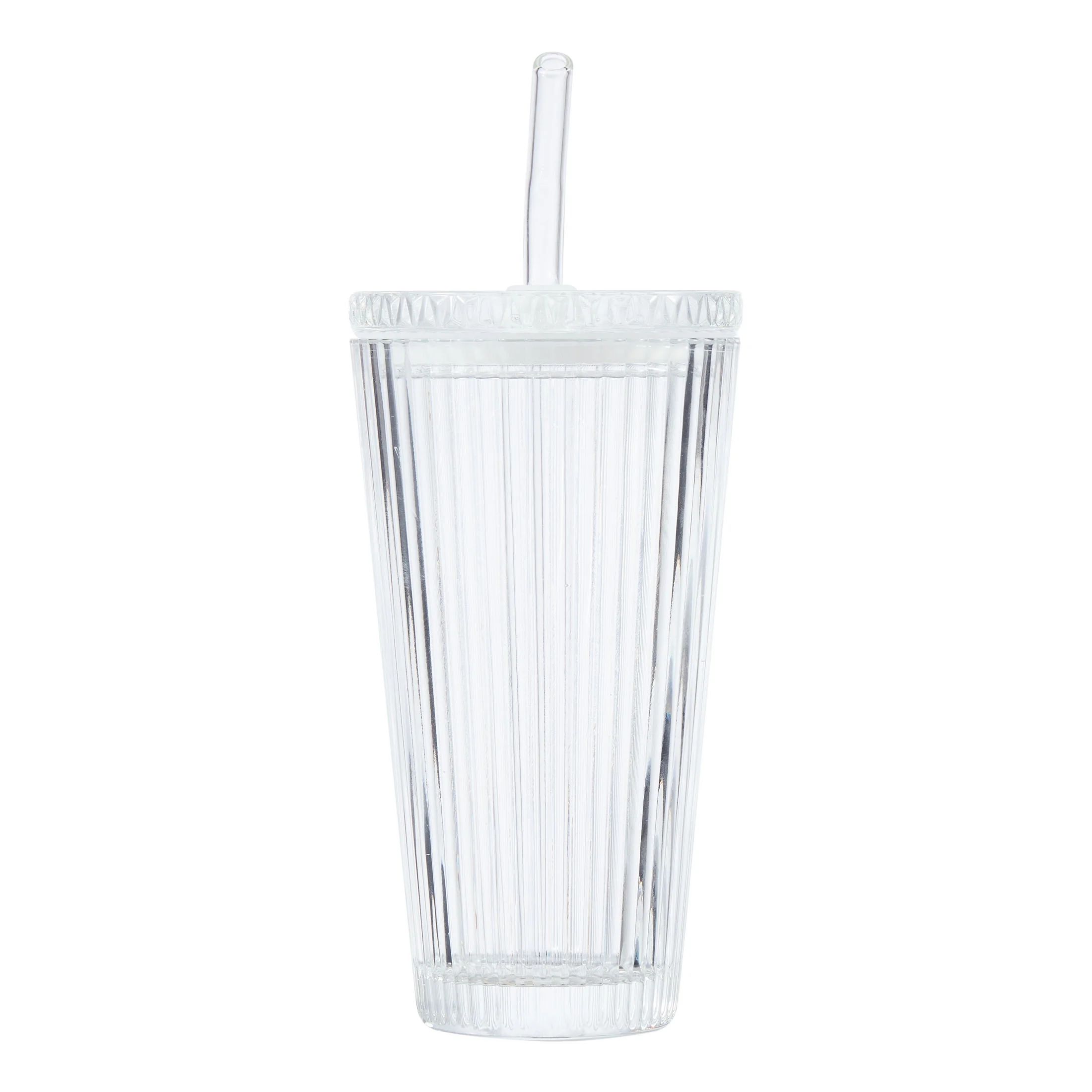 Better Homes & Gardens Ribbed Glass Tumbler With Lid And Straw | Walmart (US)