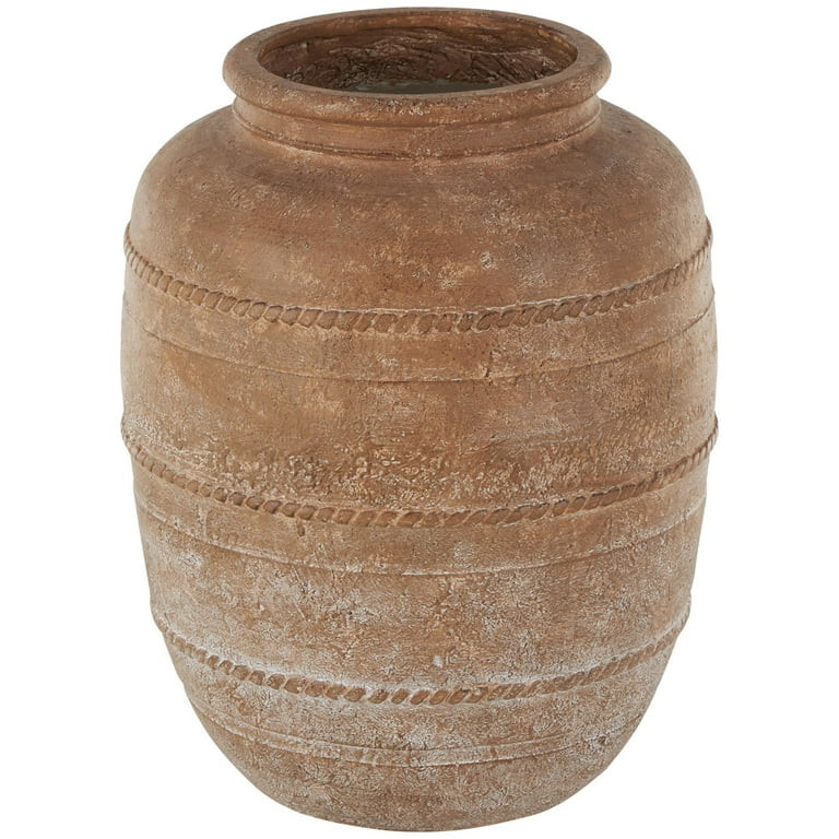 DecMode 18" Mediterranean Inspired Brown Magnesium Oxide Vase with Raised Braided Accents | Walmart (US)