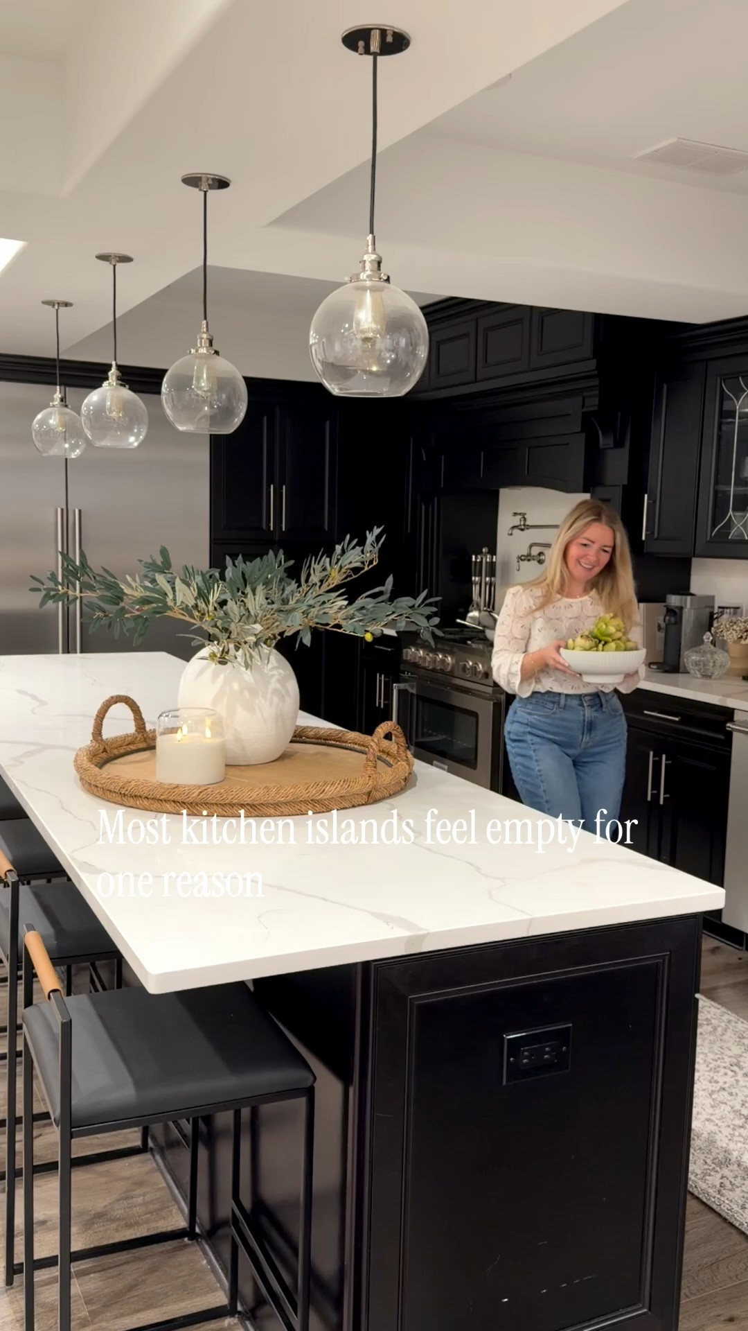 Most kitchen islands don’t need more decor… just better balance 🤍

I always start with one anchored zone, layer height + texture, then leave breathing room around it so it feels calm instead of cluttered.

Linked everything from this styling moment here ✨

#LTKHome