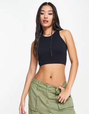 Pull&Bear ribbed seamless cropped top co-ord in black | ASOS (Global)
