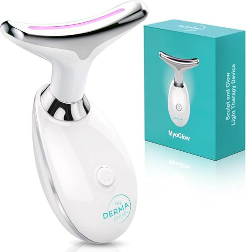 MyoGlow by MDD | Neck, Face, Arms, and Legs Skin Tightening Device | Lymphatic Drainage Massager Tool | LED light, sonic vibration, thermal Device | Amazon (US)