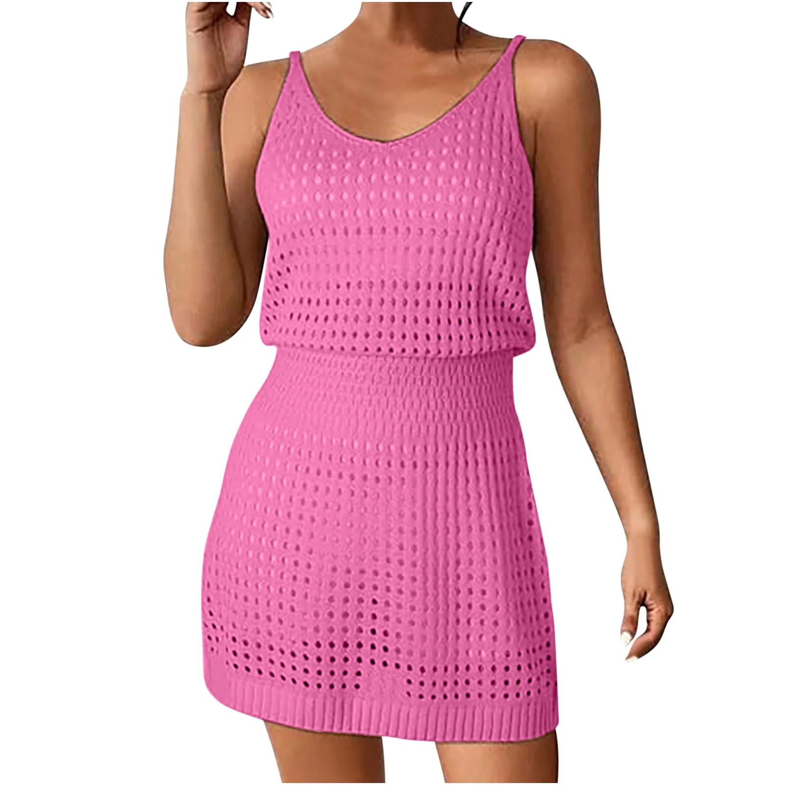 BLVB Womens Crochet Swimsuit Coverup Sleeveless Bathing Suit Beach Cover up Knit Summer Dress for... | Walmart (US)