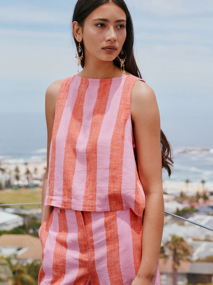 Pink/Orange Stripe Linen Blend Shell Top | Next EU