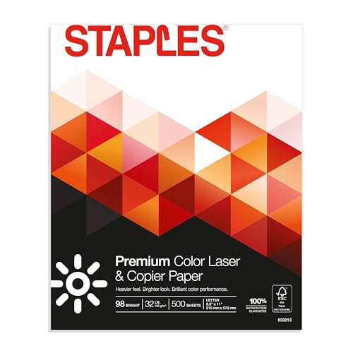 Staples Laser Paper - Bright White, 8.5 x 11, 32 lbs, 98 Brightness, 500 Sheets, Acid-Free, Ream, for Inkjet & Printer | Amazon (US)
