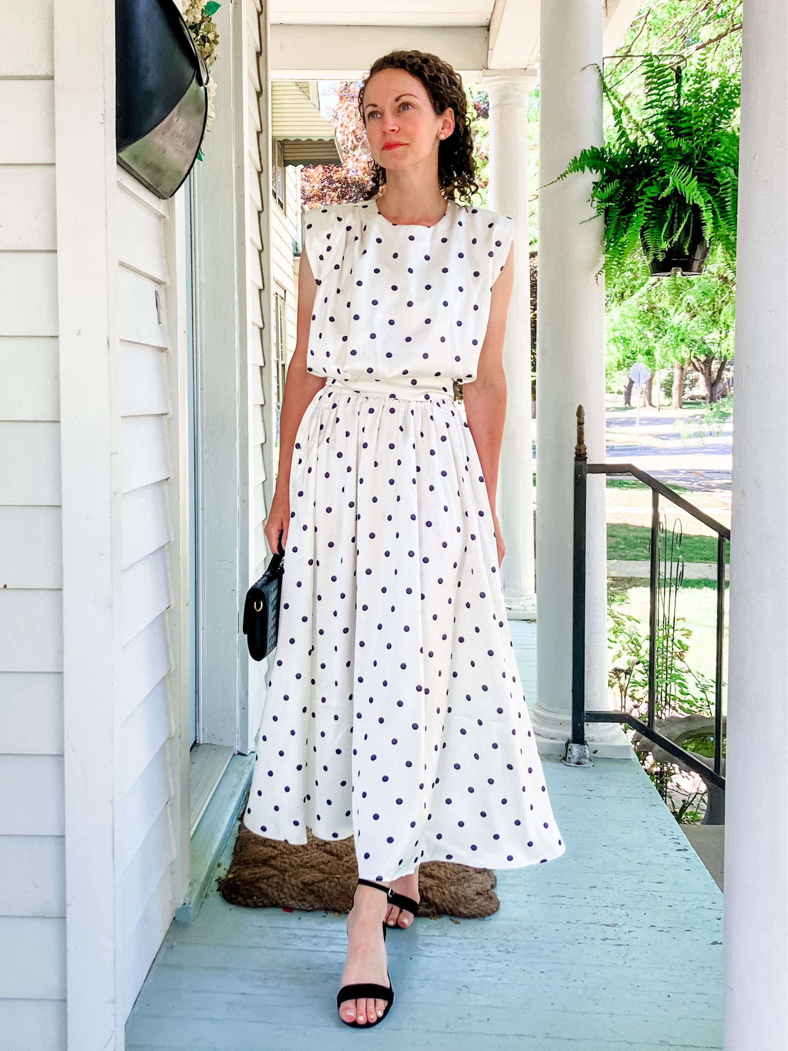 A satin polka top and skirt for summer!
Top and skirt from Chicwish. 
Large faux pearl earrings are old from Kate Spade, linking similar. 
Black woven handbag from Chicwish. 
Black suede heeled sandals from Steve Madden. 
Petite outfit. Neutral outfit. Summer outfit. Matching set. Modest outfit  

#LTKootd #LTKdayinmylife #LTKOver40