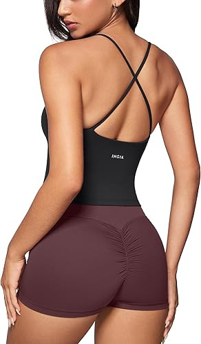 Womens Low Scoop Neck Tank Tops Built in Bra U Back Workout Tanks Spaghetti Criss Cross Strap Sle... | Amazon (US)