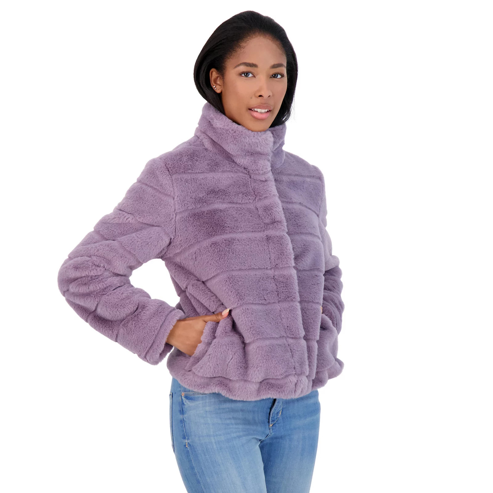 Women's Sebby Collection Reversible Grooved Faux Fur Jacket, Size: Medium, Brt Purple | Kohl's