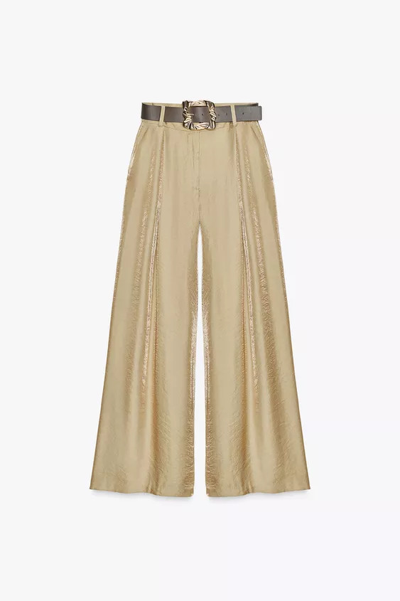 SATIN WIDE LEG BELTED PANTS | Zara US